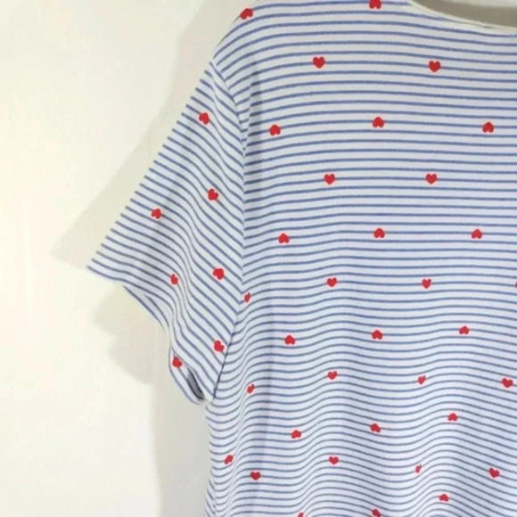 Karen Scott Nautical Hearts XL Tee T-shirt Blue Stripe Red Glitter Hearts - Picture 10 of 14